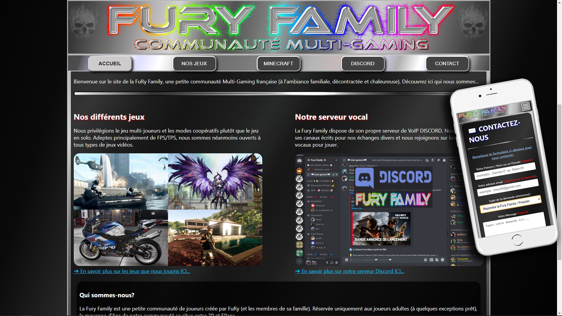 image de la page d'accueil du site Fury Family Gaming