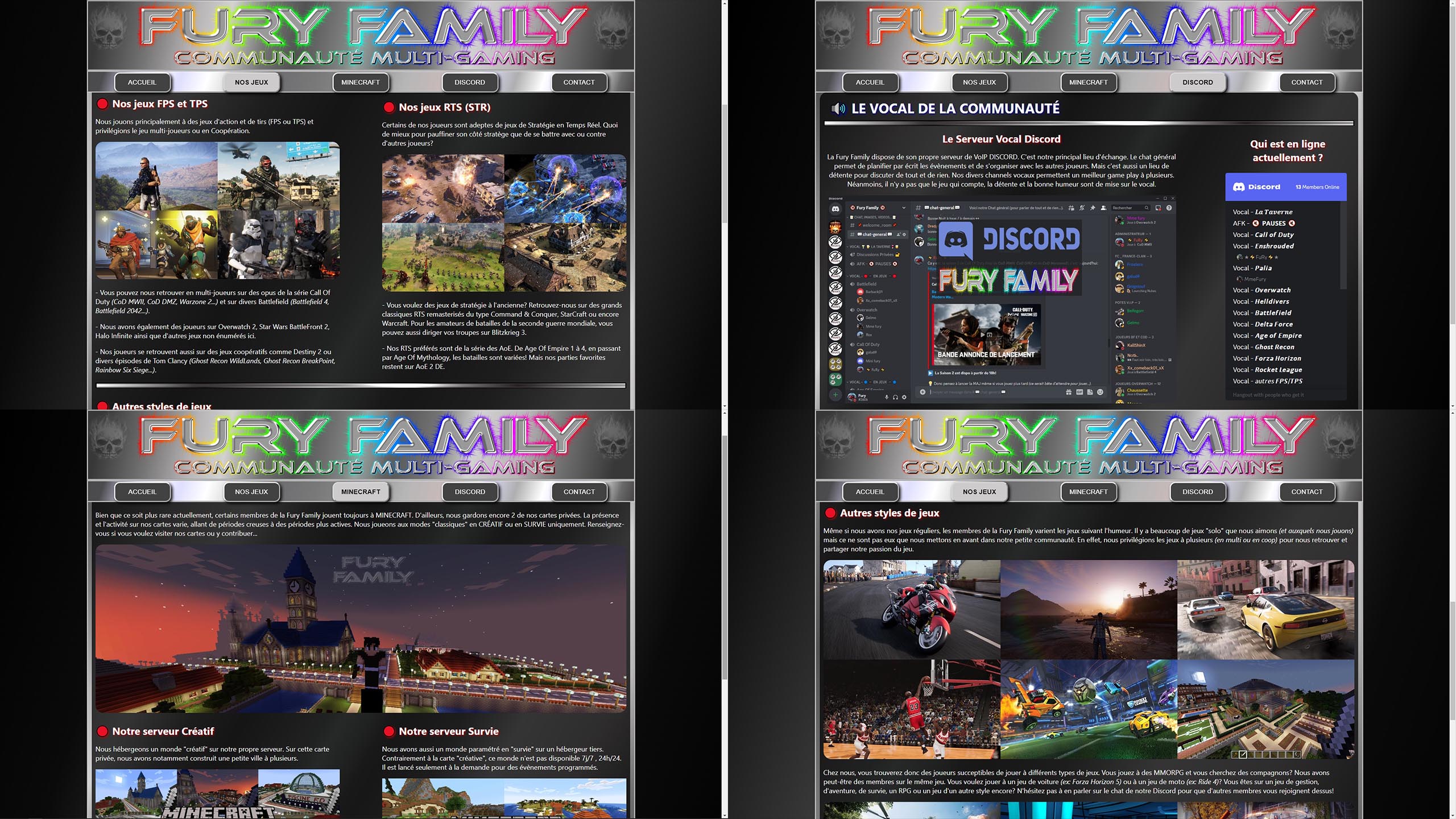 image montrant des exemples de pages du site Fury Family Gaming