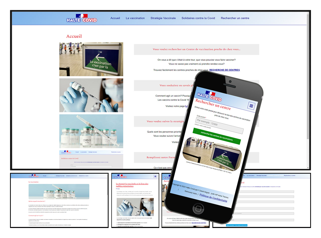 Maquette - exemples de pages du site Halte Covid