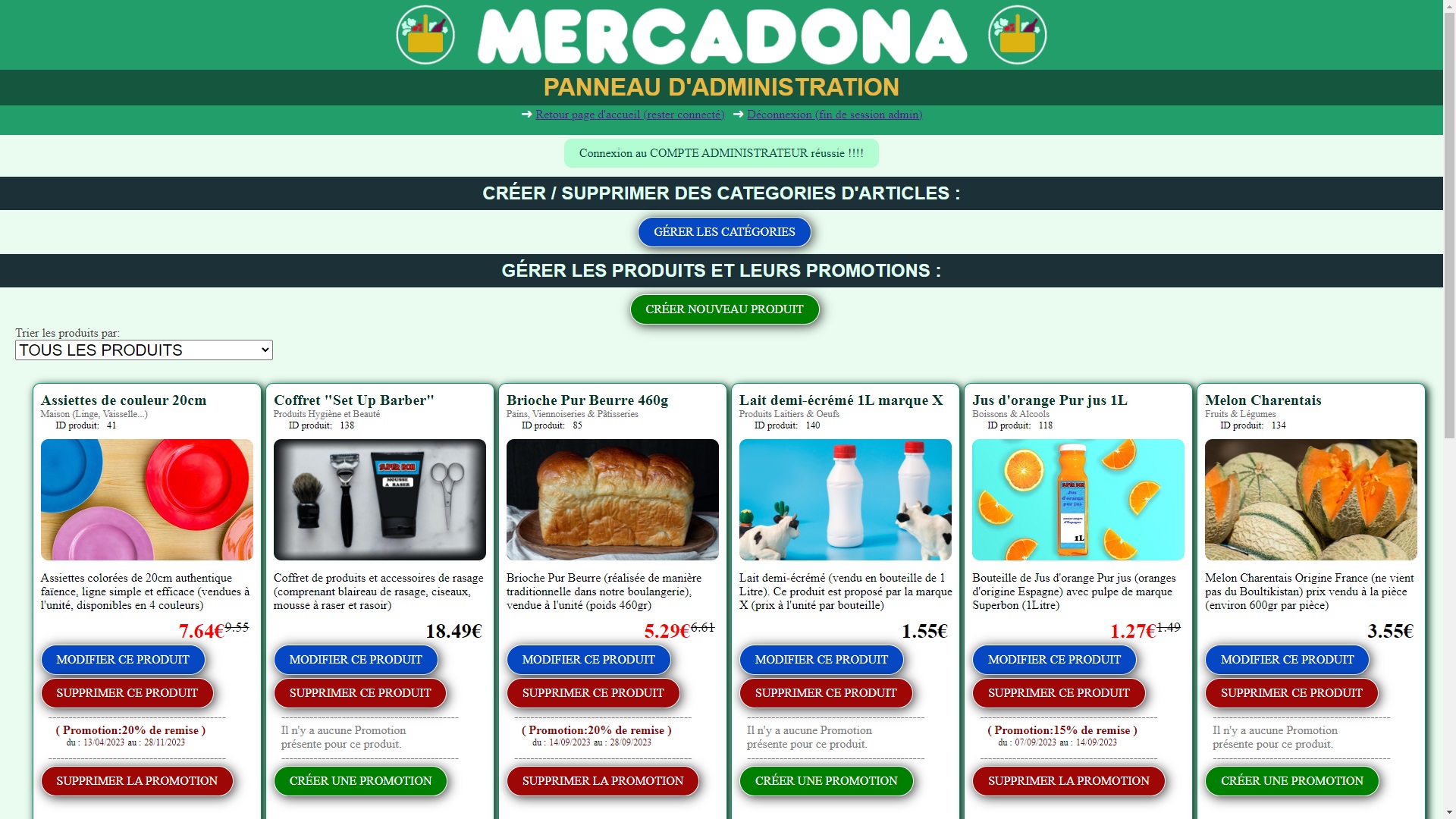 image du panneau d'administration du site